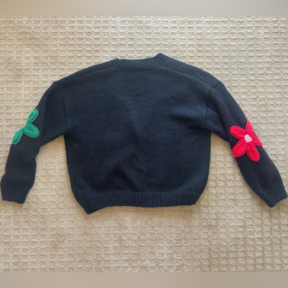 Floral Embroidered Black Cardigan - Picture 3 of 3